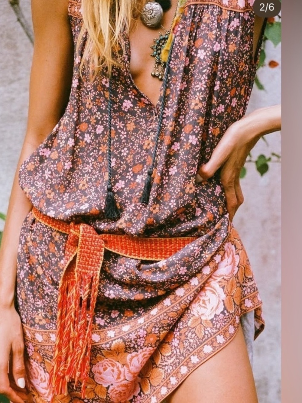 NWOT SPELL DESIGNS - Love Jetty Mini Sleeveless Floral Dress Orange & Navy